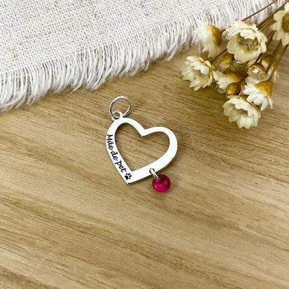 PINGENTE CORAÇÃO VAZAZADO ROSA MÃE DE PET